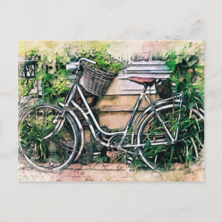 Carte Postale Vélo et panier dans le jardin