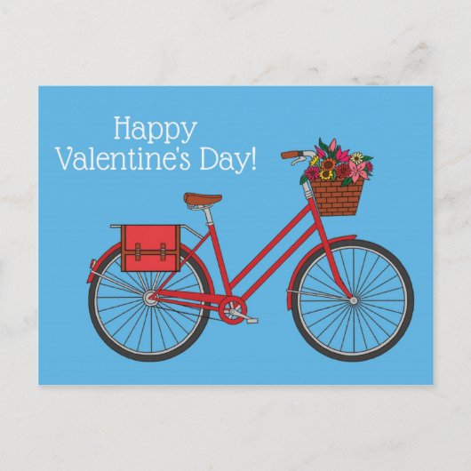 Carte Postale Vélo floral Joyeux Valentines_Bleu (Devant)