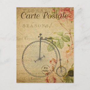 Carte Postale Vélo Penny Farthing vintage Roses roses roses Fran