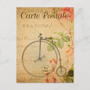 Carte Postale Vélo Penny Farthing vintage Vélo Floral Français