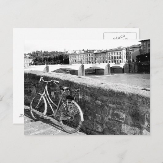 Carte Postale Vélo rétro à côté d'un pont à Florence (Devant / Derrière)
