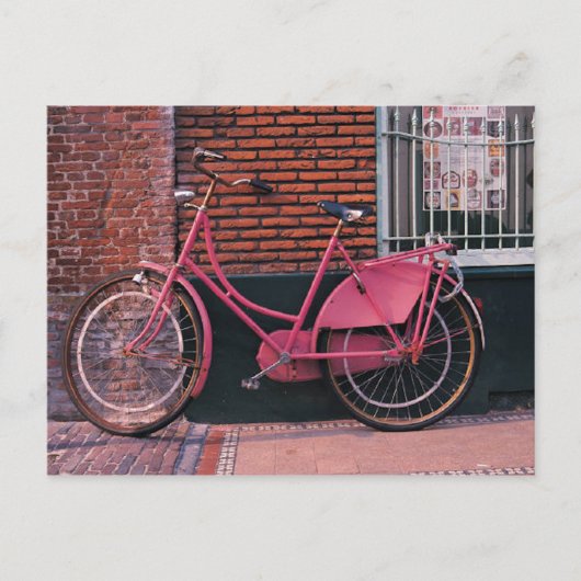 Carte Postale Vélo rose contre mur de brique (Devant)