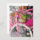 Carte Postale vélo rose et fleurs (Devant / Derrière)