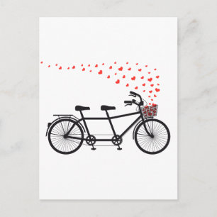 Carte Postale vélo tandem avec coeur rouge