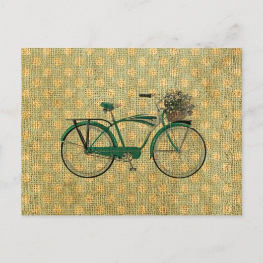 Carte Postale Vélo vert rétro avec panier à fleurs (Devant)
