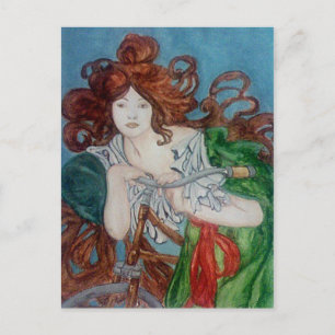 Carte Postale Vélo vintage Art Nouveau Alphonse Mucha