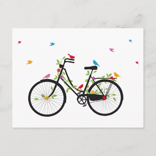 Carte Postale Vélo vintage avec fleurs et oiseaux (Devant)