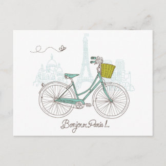 Carte Postale Vélo vintage avec panier mignon à Paris