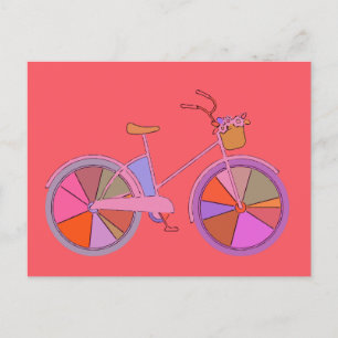 Carte Postale Vélo Vintage mignon en Rouge blanc 