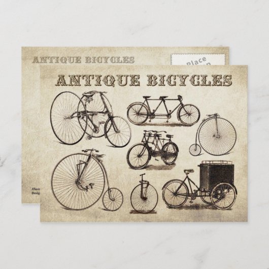 Carte Postale Vélos anciens (Vélocipedes) (Devant / Derrière)