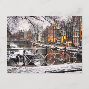 Carte Postale Vélos dans la neige à Amsterdam