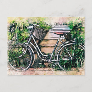 Carte Postale Vélos et panier dans le jardin