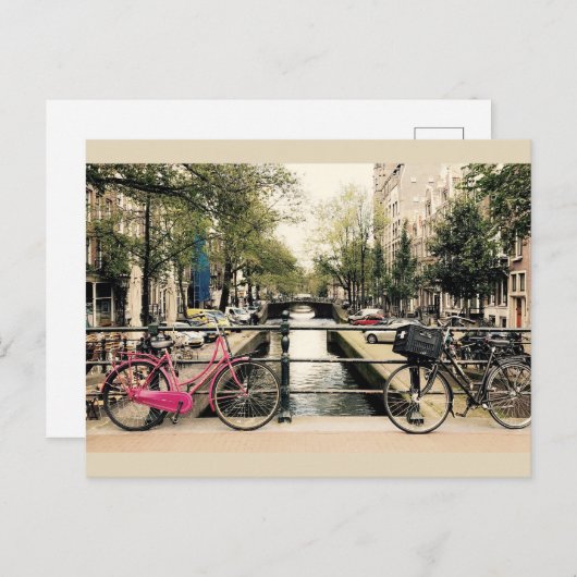 Carte Postale Vélos le long du canal d'Amsterdam (Devant / Derrière)