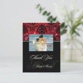 Carte Postale Velours rouge + Merci photo Coeurs Mariage damassé (Debout devant)