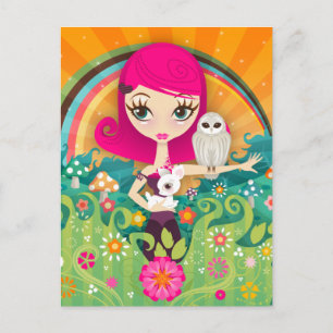 Carte postale VelusaBerry Big Eye Girl and Deer an