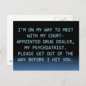 CARTE POSTALE VENDEUR DE MÉDICAMENTS PSYCH (Devant / Derrière)