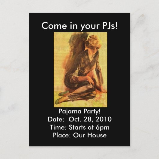 Carte Postale Venez dans vos PJs !, Invitation de la fête du pyj (Devant)