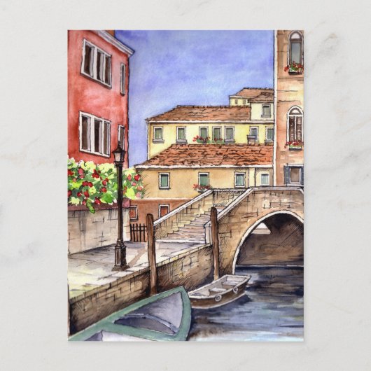 Carte Postale Venise - aquarelle de stylo et de lavage (Devant)