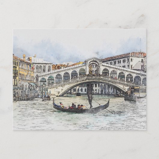 Carte Postale Venise Gondola avec Pont (Devant)