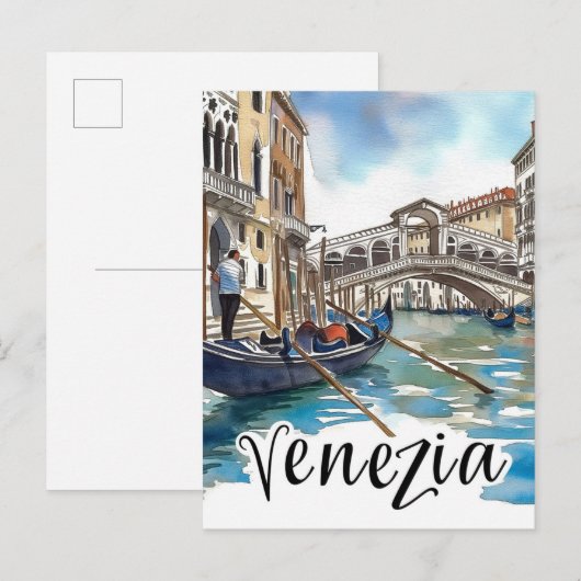 Carte Postale Venise Italie Aquarelle Peinture Voyage (Devant / Derrière)