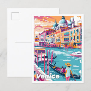 Carte Postale Venise Italie Art Vintage Illustration Voyage
