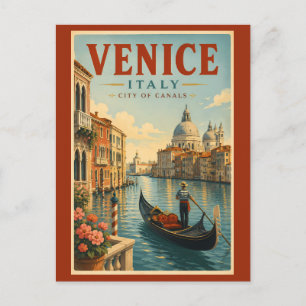 Carte Postale Venise Italie Canaux Illustration Voyage Art Rétro