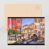 Carte Postale Venise Italie Stylo & Lavis Aquarelle (Devant / Derrière)