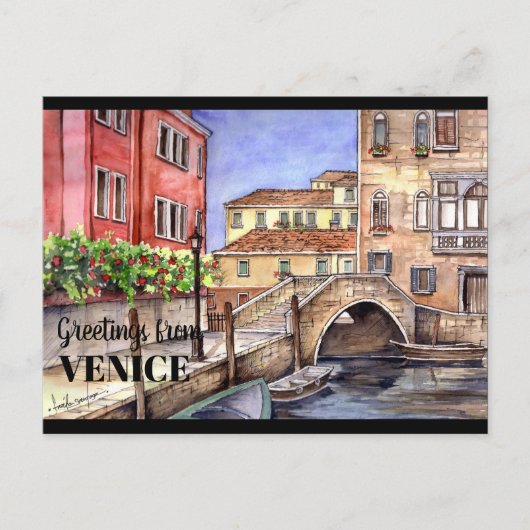 Carte Postale Venise Italie Stylo & Lavis Aquarelle (Devant)