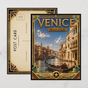 Carte Postale Venise Italie Vintage Grand Canal Art Déco Doré