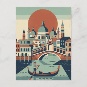 Carte Postale Venise rétro Italie Voyage vintage Gondole Canal