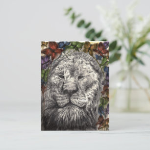 Carte Postale Vent sous mes ailes Lion Papillons Art animalier