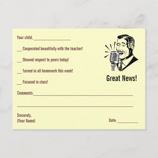 Carte Postale VENTE - Notes sur mesure pour l'enseignant ~ Jaune (Devant)