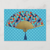 Carte Postale Ventilateur déco - Fleurs en Cobalt, Turquoise et  (Devant)