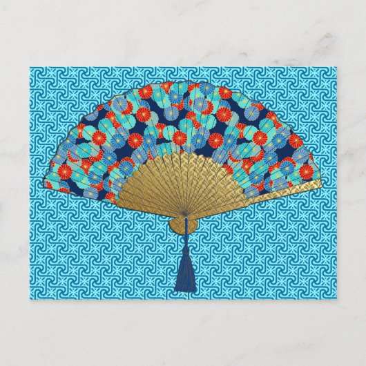 Carte Postale Ventilateur déco - Fleurs en Cobalt, Turquoise et (Devant)