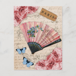 Carte Postale Ventilateur français rose vintage