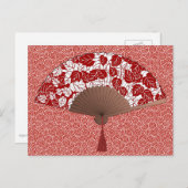 Carte Postale Ventilateur japonais en papier feuille, rouge fonc (Devant / Derrière)