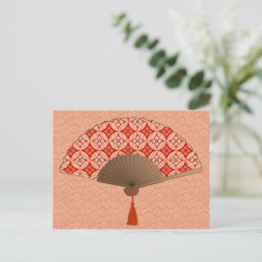 Carte Postale Ventilateur Japonais, Shippo Motif, Mandarin Orang (Debout devant)