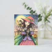 Carte Postale Vents d'Halloween sorcière Tabby Cat Art (Debout devant)