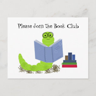 Carte Postale Ver de livre - Invitation au club de lecture