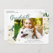 Carte Postale Verdure Blanc Floral Graduation Faire-part (Devant / Derrière)