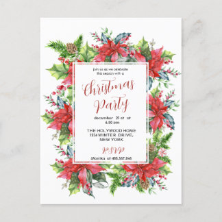 Carte Postale Verdure de Noël aquarelle avec poinsettia