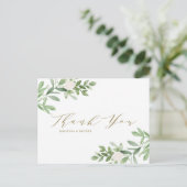 Carte Postale Verdure et fleurs blanches Merci Mariage or (Debout devant)