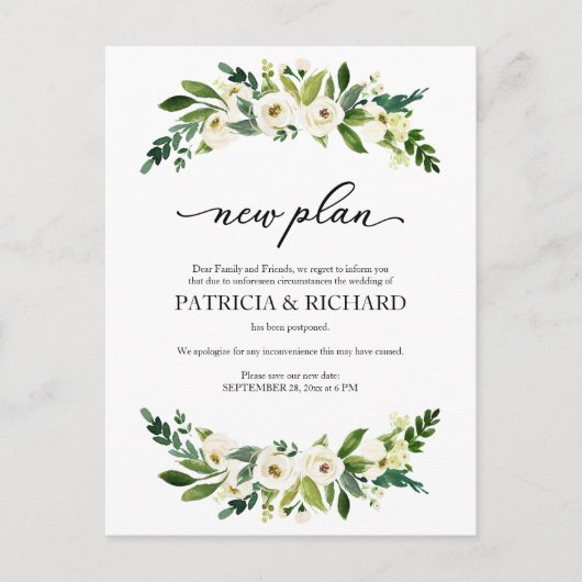 Carte Postale Verdure Floral Nouveau Plan Mariage Report (Devant)