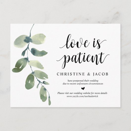 Carte Postale Verdure, l'amour est patient, Mariage reporté (Devant)