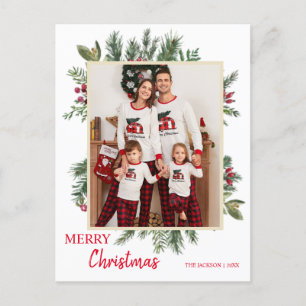 Carte Postale Verdure minimaliste avec photo rouge Joyeux Noël