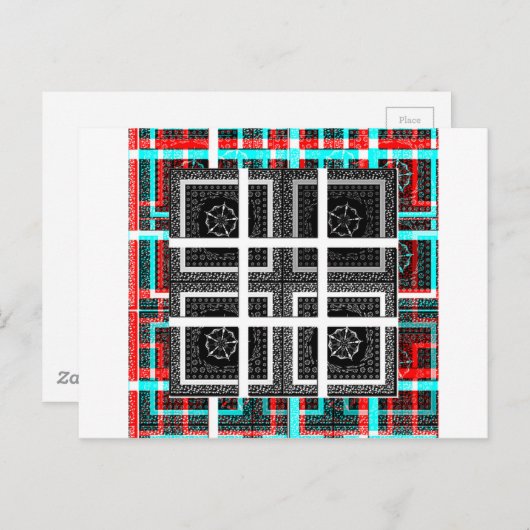 Carte Postale Vérification de Chic Carreauté Noir, Blanc & Rouge (Devant / Derrière)