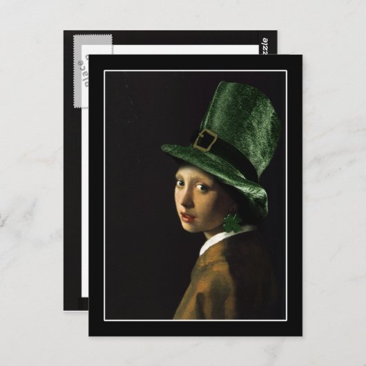 Carte Postale Vermeer Pearl Écouter Clover St Patrick's Day (Devant / Derrière)