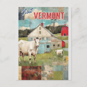 Carte Postale Vermont Stylisé Vintage Farm Travel
