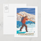 Carte Postale VermontSkier transportant des skis (Devant / Derrière)