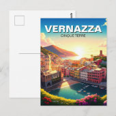 Carte Postale Vernazza, coucher de soleil de Cinqua Terra Magnet (Devant / Derrière)